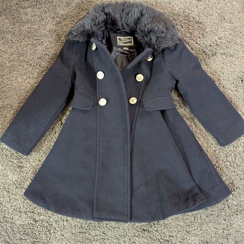 Rothschild Navy Pea Coat with Faux Fur Collar